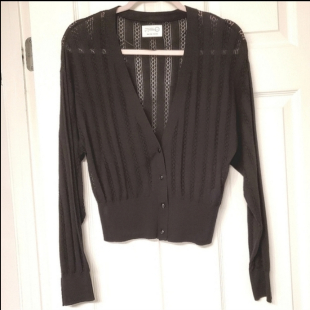 Black V-Neck Button-Up Women's Cardigan Sweater